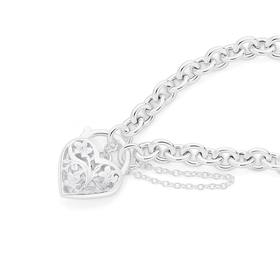 Silver-19cm-Oval-Cable-Filigree-Padlock-Bracelet on sale
