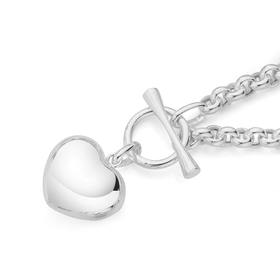 Silver-19cm-Puff-Heart-Belcher-Fob-Bracelet on sale