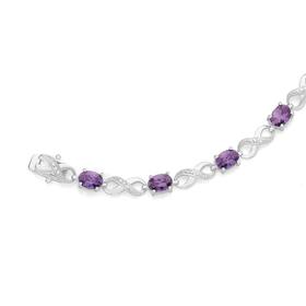 Silver+Oval+Violet+Cubic+Zirconia+Infinity+Bracelet