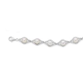 Sterling-Silver-Pearl-Cubic-Zirconia-173cm-Loop-Bracelet on sale