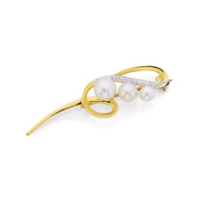 9ct+Pearl+%26amp%3B+Diamond+Brooch