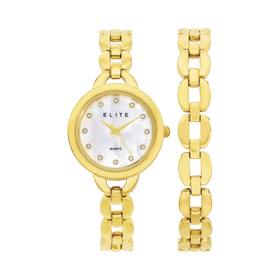 Elite+Ladies+Gold+Tone+Watch+%26amp%3B+Bracelet+Set