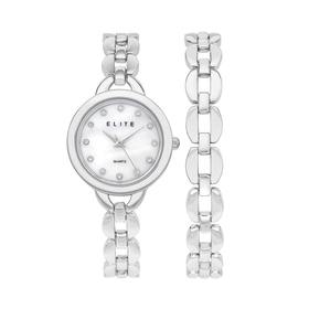 Elite+Ladies+Silver+Tone+Round+Dial+Bracelet+Set+Watch