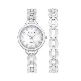 Elite-Ladies-Silver-Tone-Round-Dial-Bracelet-Set-Watch on sale