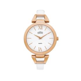 Elite-Ladies-Rose-Tone-Rounds-White-Dial-Leather-Strap-Watch on sale