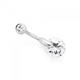 Silver-Steel-Stainless-White-Cubic-Zirconia-Round-Belly-Bar on sale