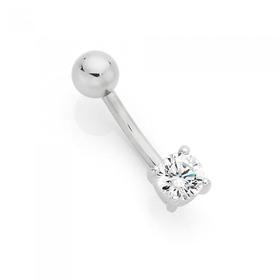 Silver+%26amp%3B+Stainless+Steel+Round+Cubic+Zirconia+Belly+Bar