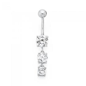 Silver-Steel-Three-Round-Cubic-Zirconia-Drop-Belly-Bar on sale