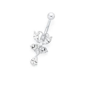 Silver-Stainless-Steel-Crystal-Butterfly-Belly-Bar on sale