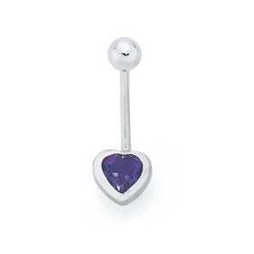 Silver+%26amp%3B+Stainless+Steel+Purple+Cubic+Zirconia+Heart+Belly+Bar