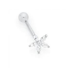 Silver+CZ+Flower+Belly+Bar