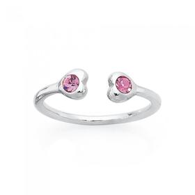 Silver-Pink-Crystal-Double-Heart-Toe-Ring on sale