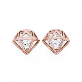 Steel+Rose+Plate+Diamond+Shape+Crystal+Stud+Earrings