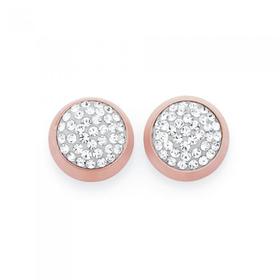 Stainless+Steel+Rose+Plate+Round+Crystal+Stud+Earrings