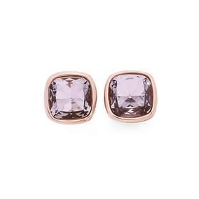 Steel+Rose+Plate+Pink+Stone+Cushion+Cut+Stud+Earrings