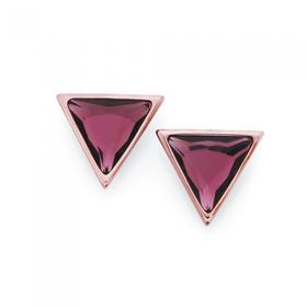 Steel+Rose+Plate+Berry+Stone+Triangle+Stud+Earrings