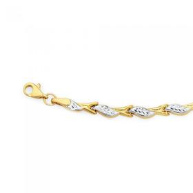 9ct+Gold+on+Silver+Two+Tone+19cm+Diamond+Cut+Wave+Bracelet