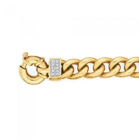 9ct+Gold+on+Silver+19cm+Diamond+Set+Curb+Bracelet