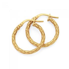 9ct-Gold-on-Silver-15mm-Diamond-cut-Hoop-Earrings on sale