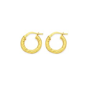 9ct+Gold+on+Silver+10mm+Diamond+Cut+Hoop+Earrings