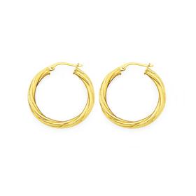 9ct+Gold+on+Silver+15mm+Twist+Hoop+Earrings