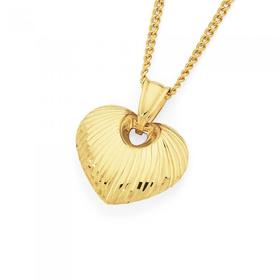 9ct+Gold+on+Silver+Diamond+Cut+Puff+Heart+Pendant