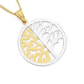 9ct-Gold-on-Silver-Two-Tone-Tree-of-Life-Pendant on sale