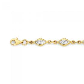9ct+Gold+on+Silver+Crystal+Marquise+Link+Bracelet