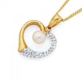 9ct-Gold-on-Silver-Pearl-Crystal-Heart-Pendant on sale