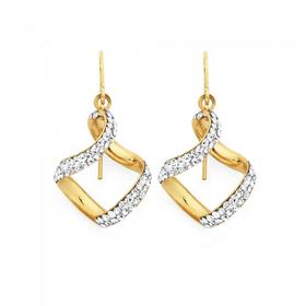 9ct+Gold+on+Silver+Crystal+Twirl+Drop+Earrings