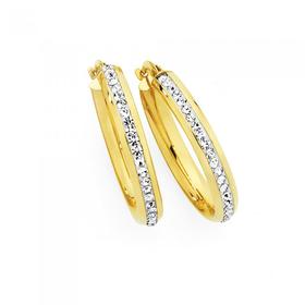 9ct+Gold+on+Silver+Crystal+Hoop+Earrings