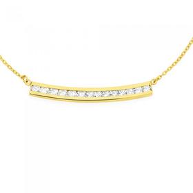 9ct+Gold+on+Silver+CZ+Curved+Bar+Necklace