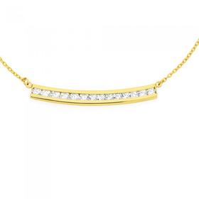 9ct-Gold-on-Silver-CZ-Curved-Bar-Necklace on sale