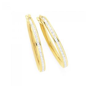 9ct+Gold+on+Silver+CZ+Channel+Set+2x19mm+Hoop+Earrings