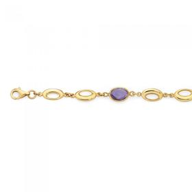 9ct+Gold+on+Silver+Amethyst+Oval+Link+Bracelet