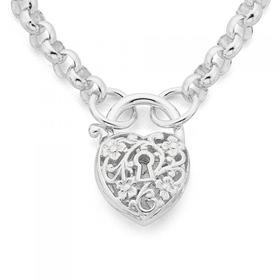 Sterling-Silver-45cm-Belcher-Filigree-Padlock-Necklet on sale