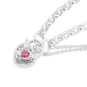 Silver-Pink-Cubic-Zirconia-Padlock-Bracelet on sale