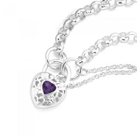 Silver-Amethyst-Filigree-Padlock-Bracelet on sale