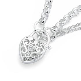 Silver-Cubic-Zirconia-Heart-Padlock-Bracelet on sale