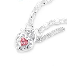 Silver-Pink-Cubic-Zirconia-Padlock-Bracelet on sale