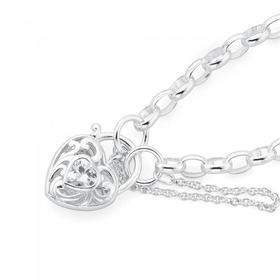 Silver-Cubic-Zirconia-Scroll-Padlock-Bracelet on sale