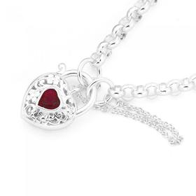 Silver-Belcher-Garnet-Heart-Padlock-Bracelet on sale