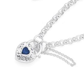 Silver-Dark-Blue-Cubic-Zirconia-Filigree-Padlock-Bracelet on sale