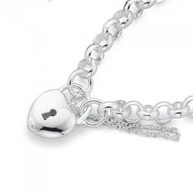 Sterling-Silver-19cm-Belcher-Puff-Padlock-Bracelet on sale