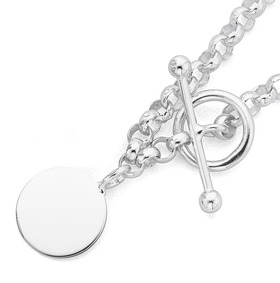 Sterling+Silver+19.5cm+Belcher+Fob+Bracelet+with+Disc