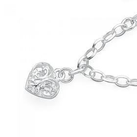 Sterling+Silver+Filigree+Heart+Charm+Bracelet