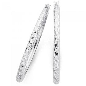 Sterling-Silver-35mm-Diamond-Cut-Hoops on sale