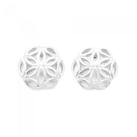 Silver-Flower-Cut-out-Round-Stud-Earrings on sale