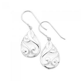 Silver-Scroll-Pear-Shape-Drop-Earrings on sale