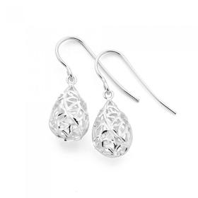 Silver-Pear-Filigree-Drop-Hook-Earrings on sale